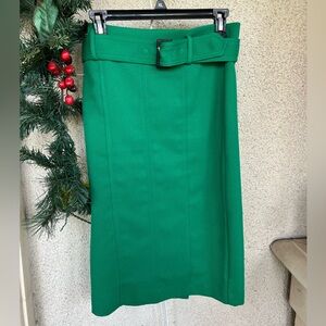 Ann Taylor Green Belted Seamed Pencil Skirt